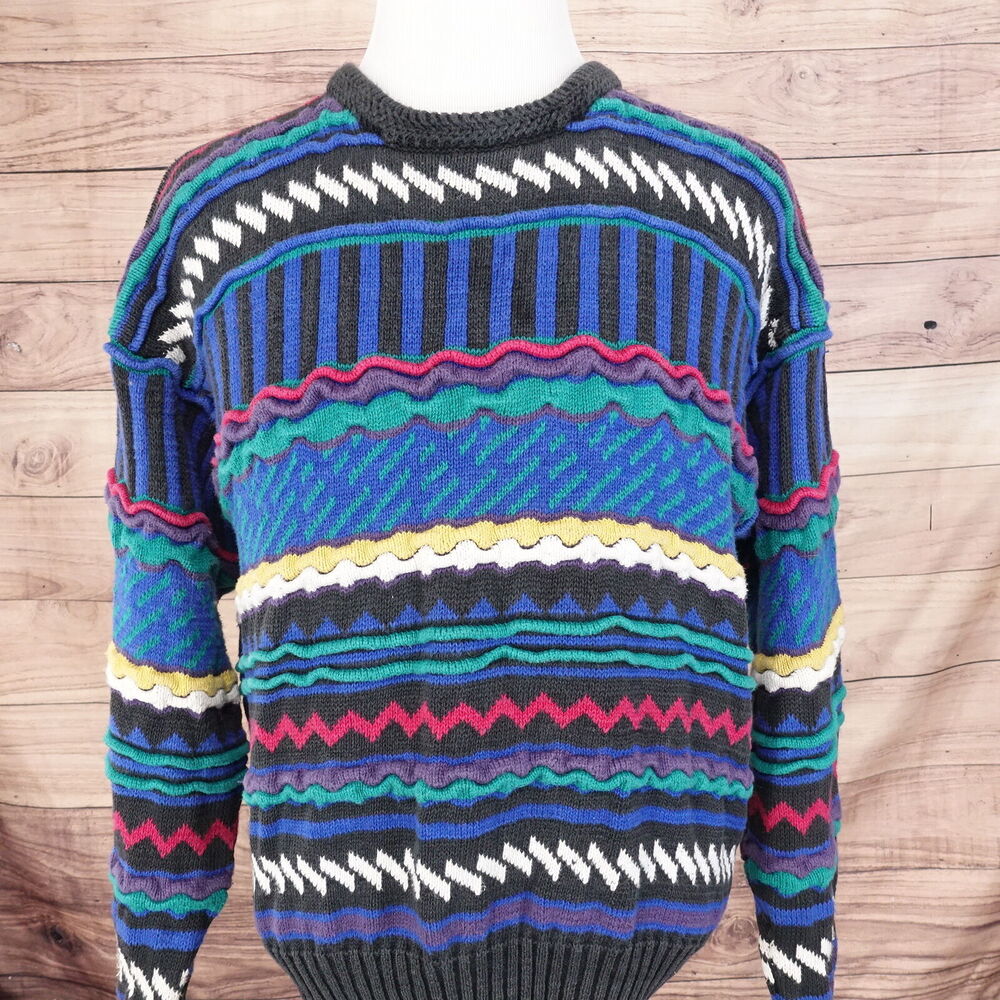 VINTAGE ETCHINGS I C COOGI STYLE COSBY BIGGIE SWEATER MENS‎ SZ XL **FADED